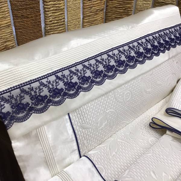 Lacivert Dantelli Tek Kişilik Pike Takımı -4 Parça