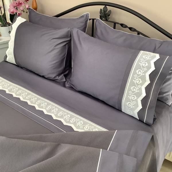 Koyu Gri El Örme Dantelli Pike Takımı -6 Parca