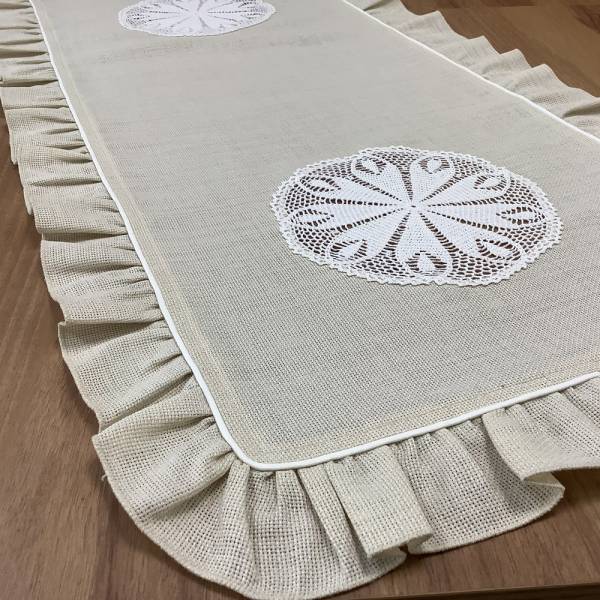 EL DANTELLİ RUNNER - KREM ZEMİN - 45*150 CM